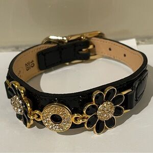 NWOT Designer Leather Pet Collar 🇨🇦 Black Floral Adjustable